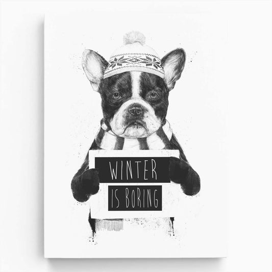 Funny Bulldog Winter Illustration, Christmas Animal Wall Art by Luxuriance Designs, made in USA
