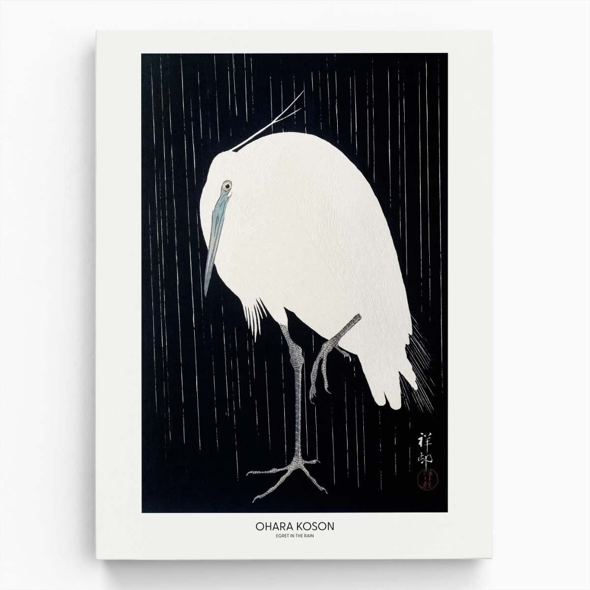 Vintage Japanese Egret Illustration in Rain by Ohara Koson Poster by Luxuriance Designs, made in USA