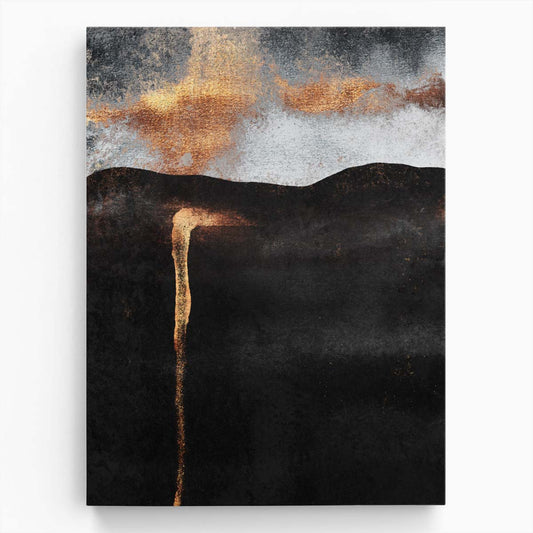 Gold Abstract Landscape Illustration on Textured Canvas - Ember Black White by Luxuriance Designs, made in USA