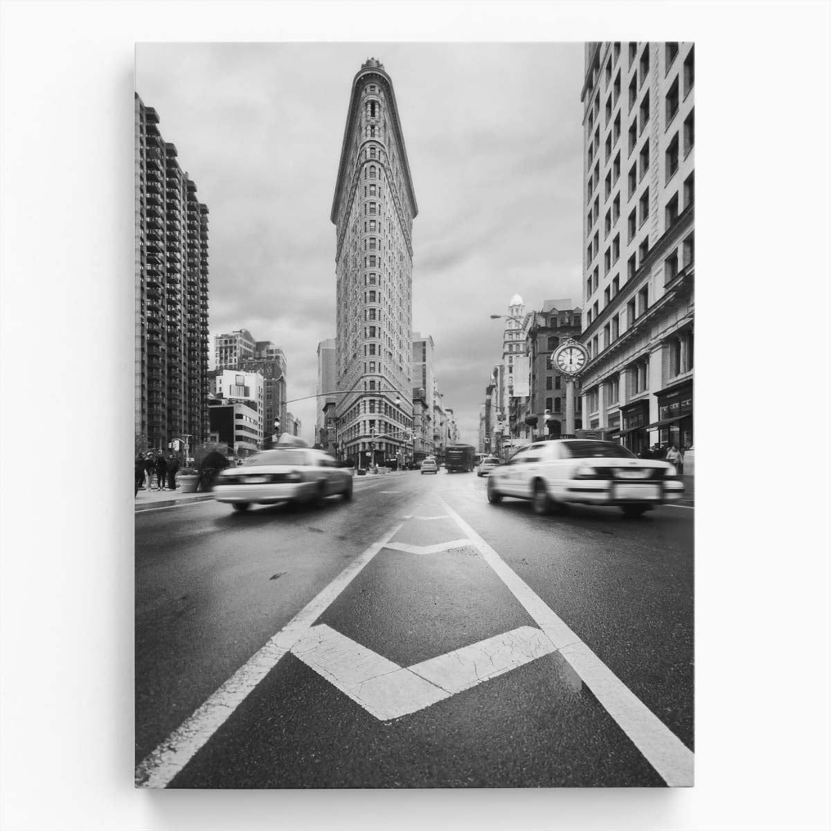 Flatiron Building NYC Taxi Street Photography - Monochrome Urban Metropolis by Luxuriance Designs, made in USA