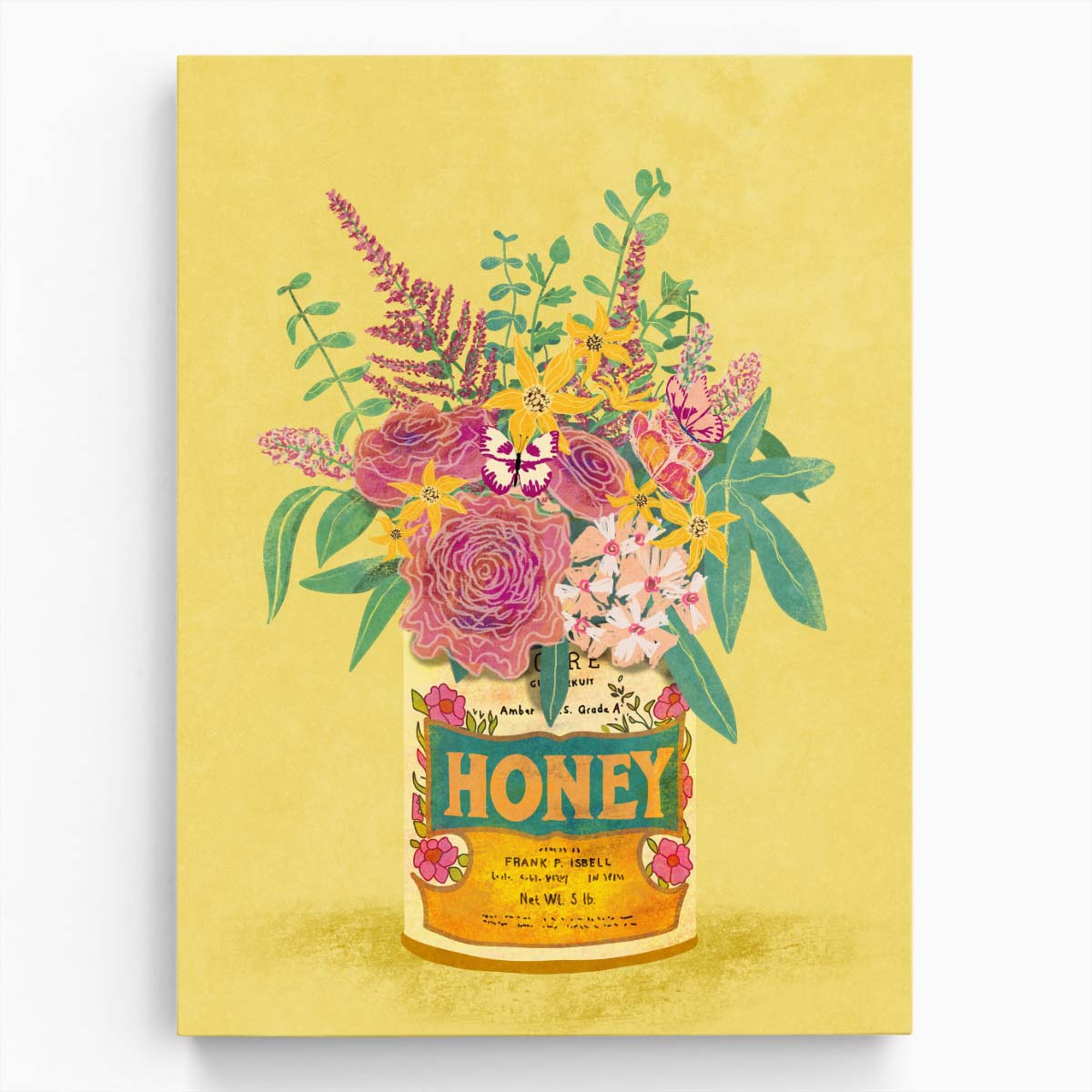 Vintage Botanical Illustration of Flowers in Honey Can by Raissa Oltmanns by Luxuriance Designs, made in USA