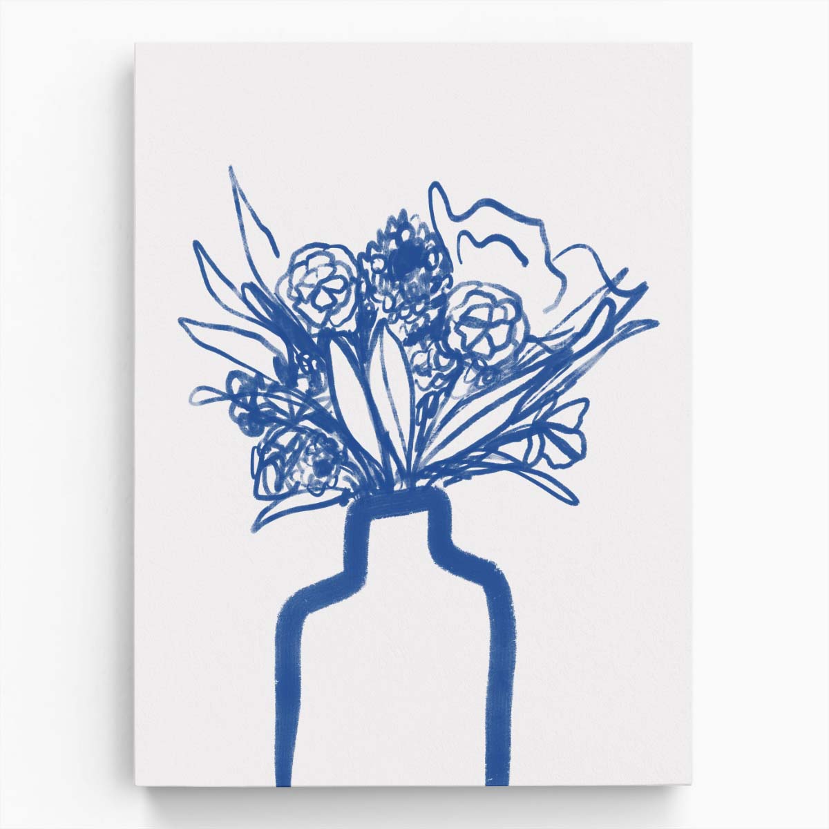 Boho Style Blue Floral Illustration, Hand-Drawn Vase Botanical Wall Art by Luxuriance Designs, made in USA