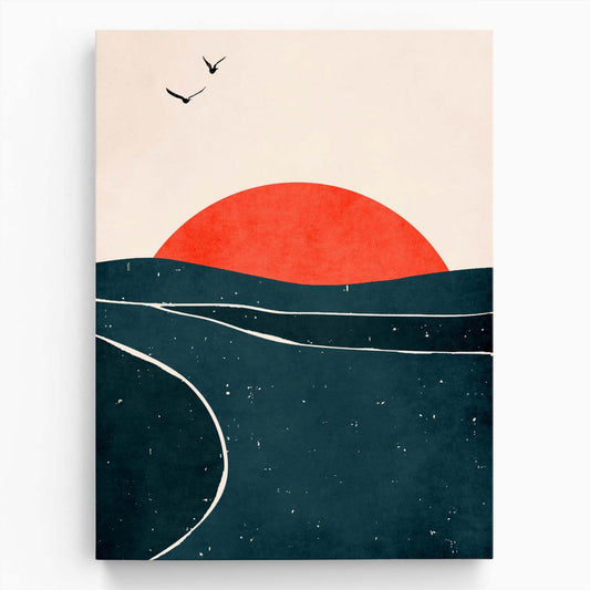 Kubistika Illustration of Seagulls at Red Sunset Landscape by Luxuriance Designs, made in USA