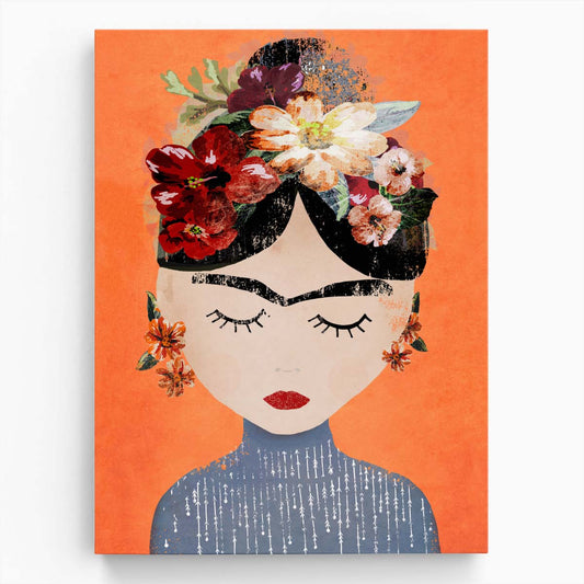 Frida Kahlo Colorful Portrait Illustration with Floral Wreath by Luxuriance Designs, made in USA