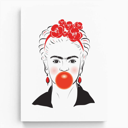 Frida Kahlo Bright Red Portrait Illustration on White Background by Luxuriance Designs, made in USA