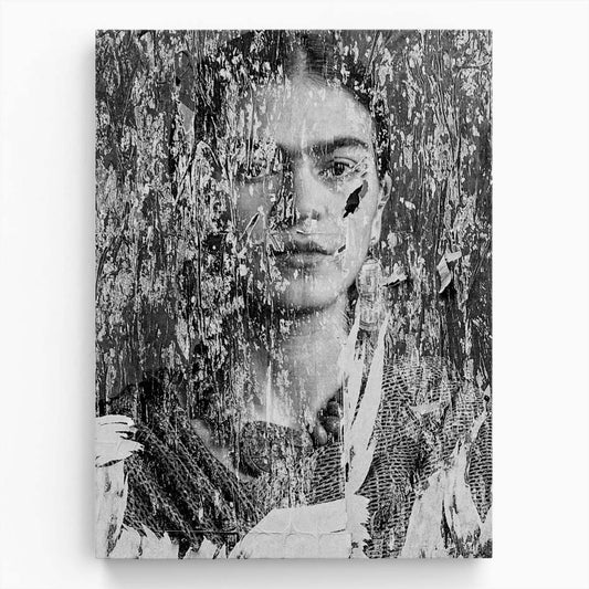Double Exposure Frida Kahlo Montage, Monochrome Photography Art by Luxuriance Designs, made in USA