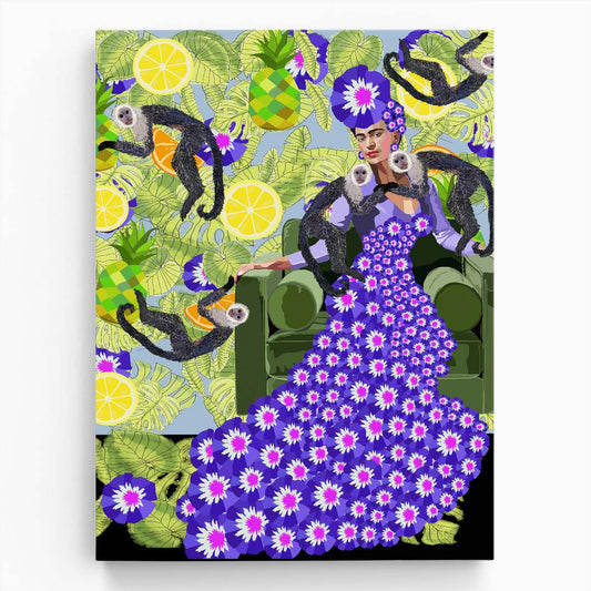 Colorful Frida Kahlo Botanical Illustration with Monkeys by Luxuriance Designs, made in USA