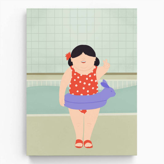 Jota de jai's Joyful Girl Swimming Illustration, Abstract Polka Dot Artwork by Luxuriance Designs, made in USA