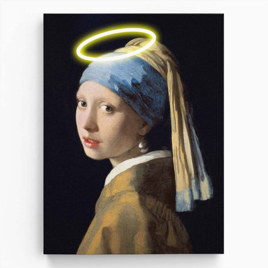 Illustrated Vermeer's Girl with Pearl Earring & Halo Digital Art by Luxuriance Designs, made in USA