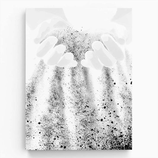 Figurative Illustration of Hands Pouring Sand, BW Graphic Art by Luxuriance Designs, made in USA