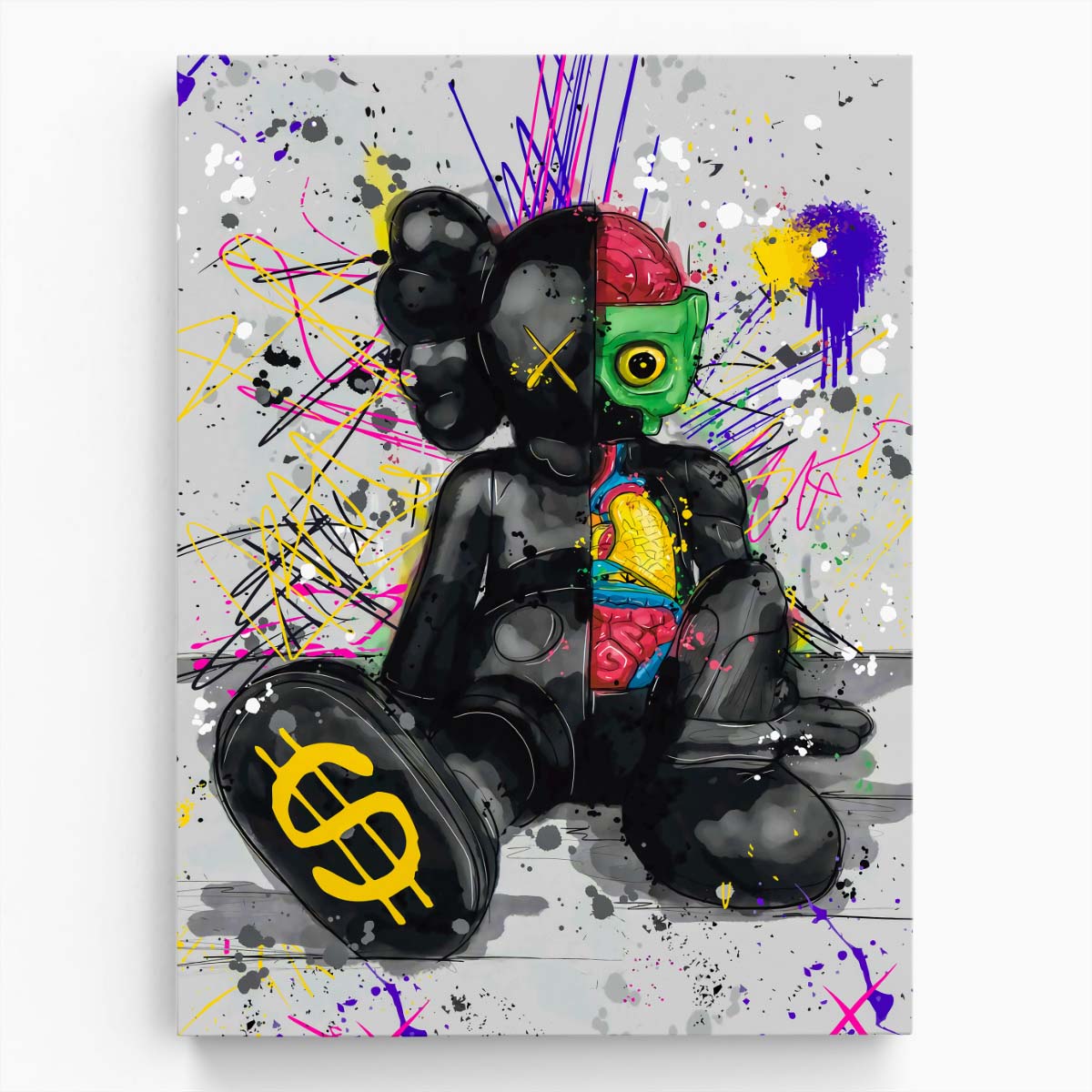 Hypebeast Black Kaws Graffiti Murakami Wall Art by Luxuriance Designs. Made in USA.