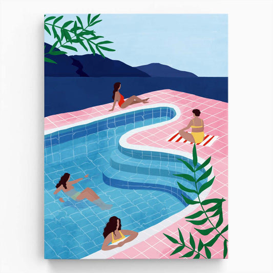 Swimming Pool Vacation Illustration Group of Women Relaxing Artwork by Luxuriance Designs, made in USA