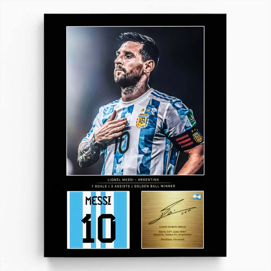 Leo Messi Golden Ball World Cup Signature Wall Art by Luxuriance Designs. Made in USA.