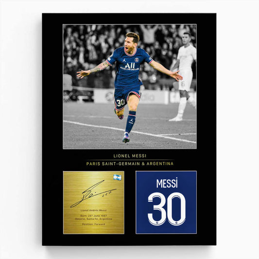 Leo Messi Paris Saint Germain Signature Wall Art by Luxuriance Designs. Made in USA.
