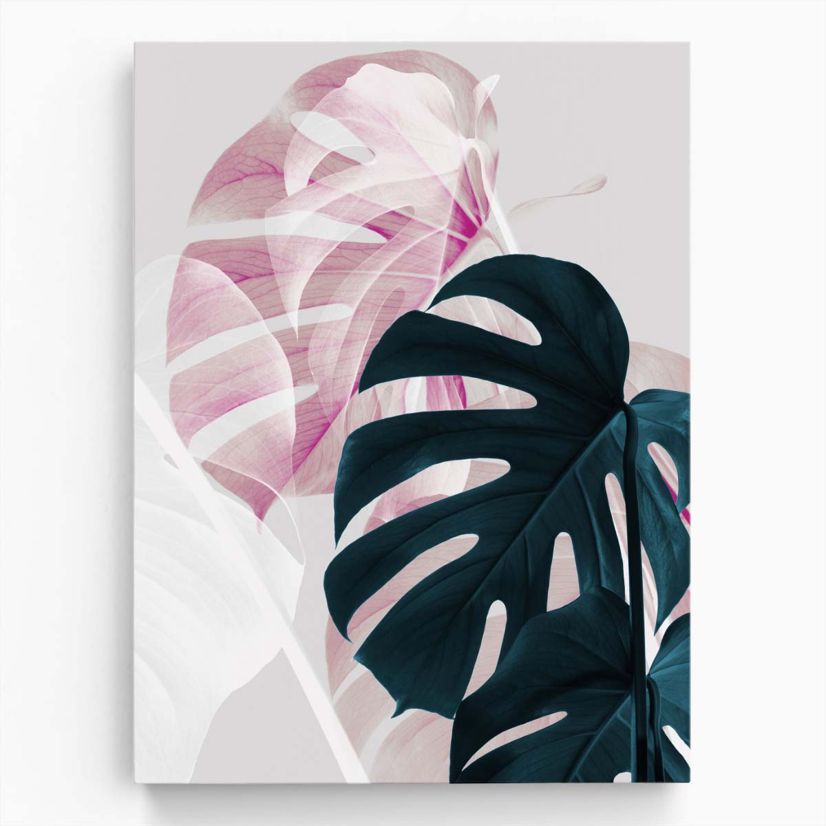 1XStudio Monstera Leaf Photography Botanical Wall Art in Pink & Green by Luxuriance Designs, made in USA