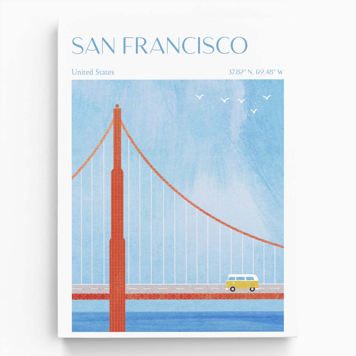Colorful Inspirational Illustration of San Francisco's Iconic Golden Gate Bridge by Luxuriance Designs, made in USA