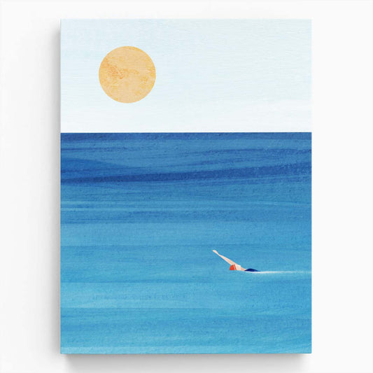 Tranquil Seascape Swimmer Illustration Art by Longwayhome by Luxuriance Designs, made in USA
