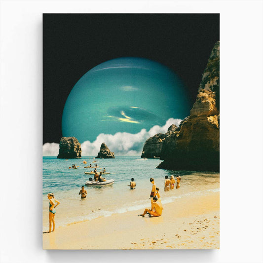 Retro Futuristic Space Beach Digital Collage Illustration Artwork by Luxuriance Designs, made in USA