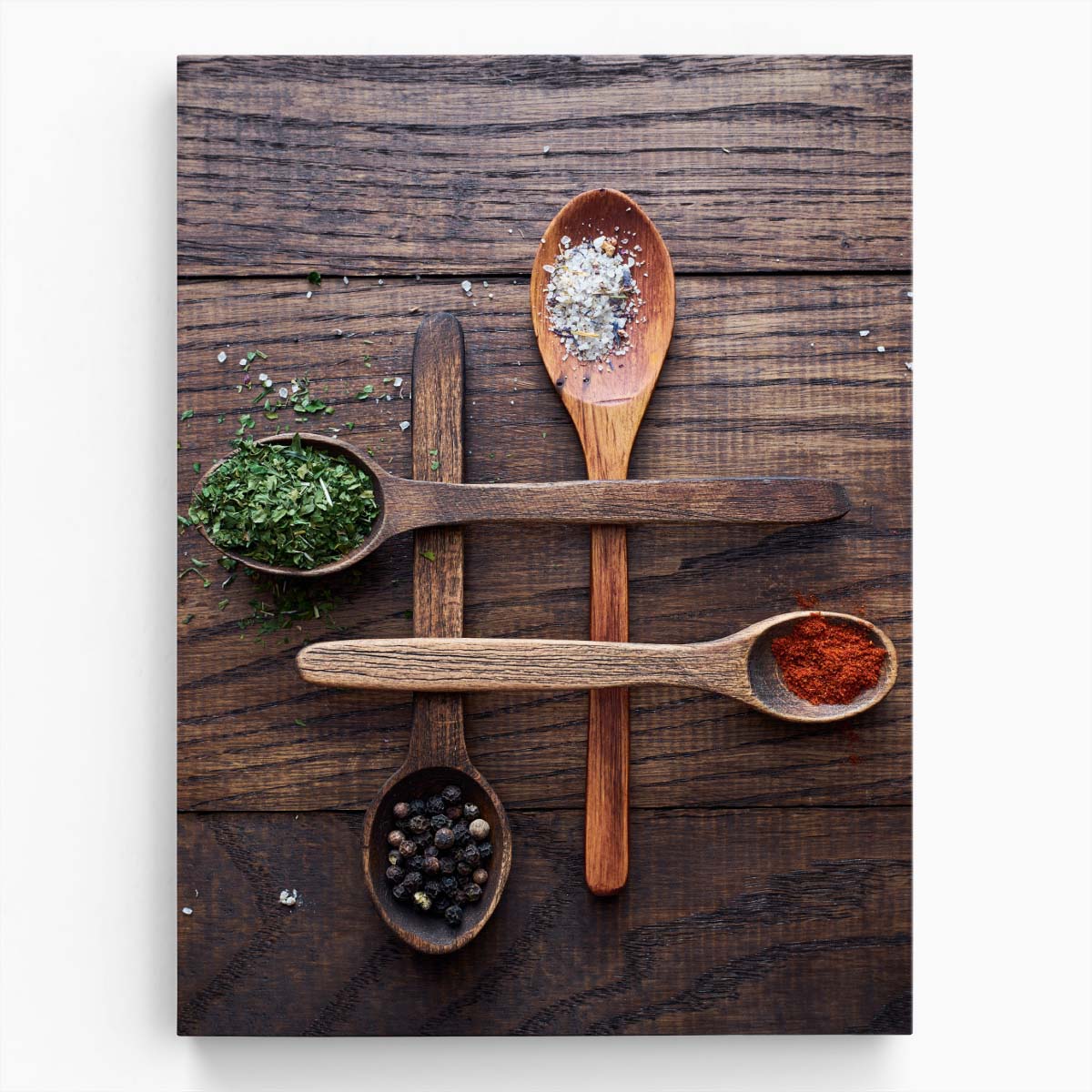 Rustic Kitchen Spice Photography Dried Spices in Wooden Spoons by Luxuriance Designs, made in USA