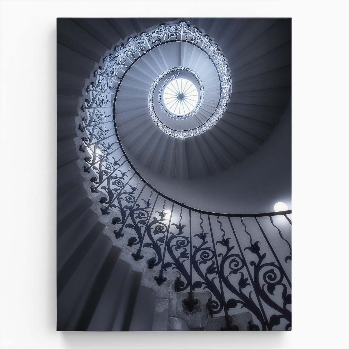 Blue-Toned Spiral Tulip Staircase Photography by Massimo Cuomo, UK by Luxuriance Designs, made in USA