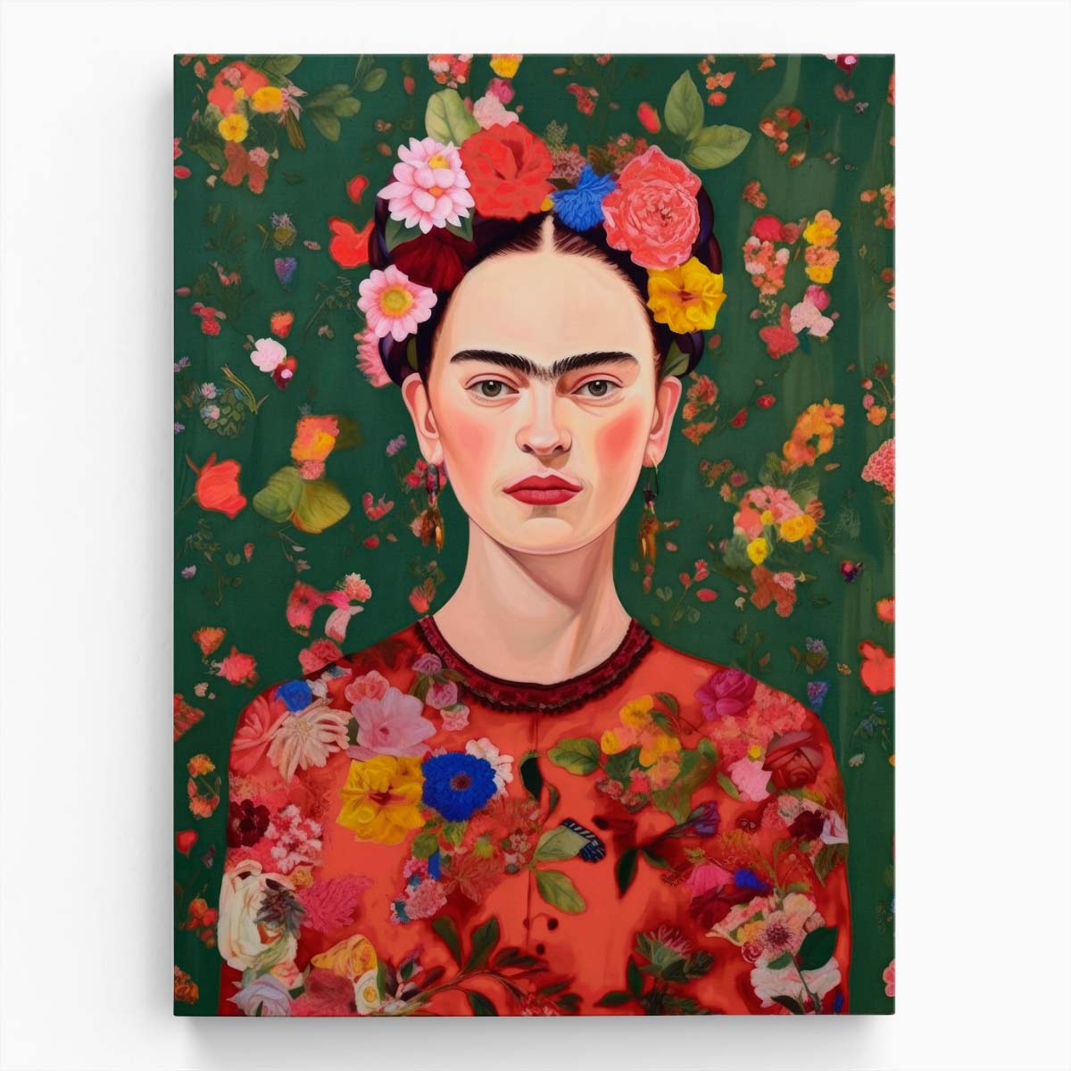Colorful Frida Kahlo Floral Portrait Illustration by Treechild by Luxuriance Designs, made in USA