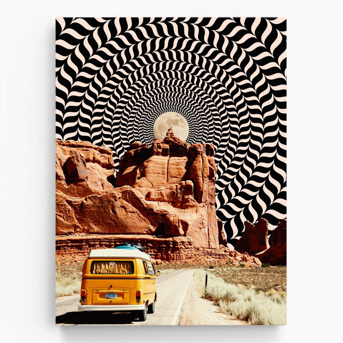 Vintage Surreal Moon Road Trip Collage Illustration Artwork by Luxuriance Designs, made in USA