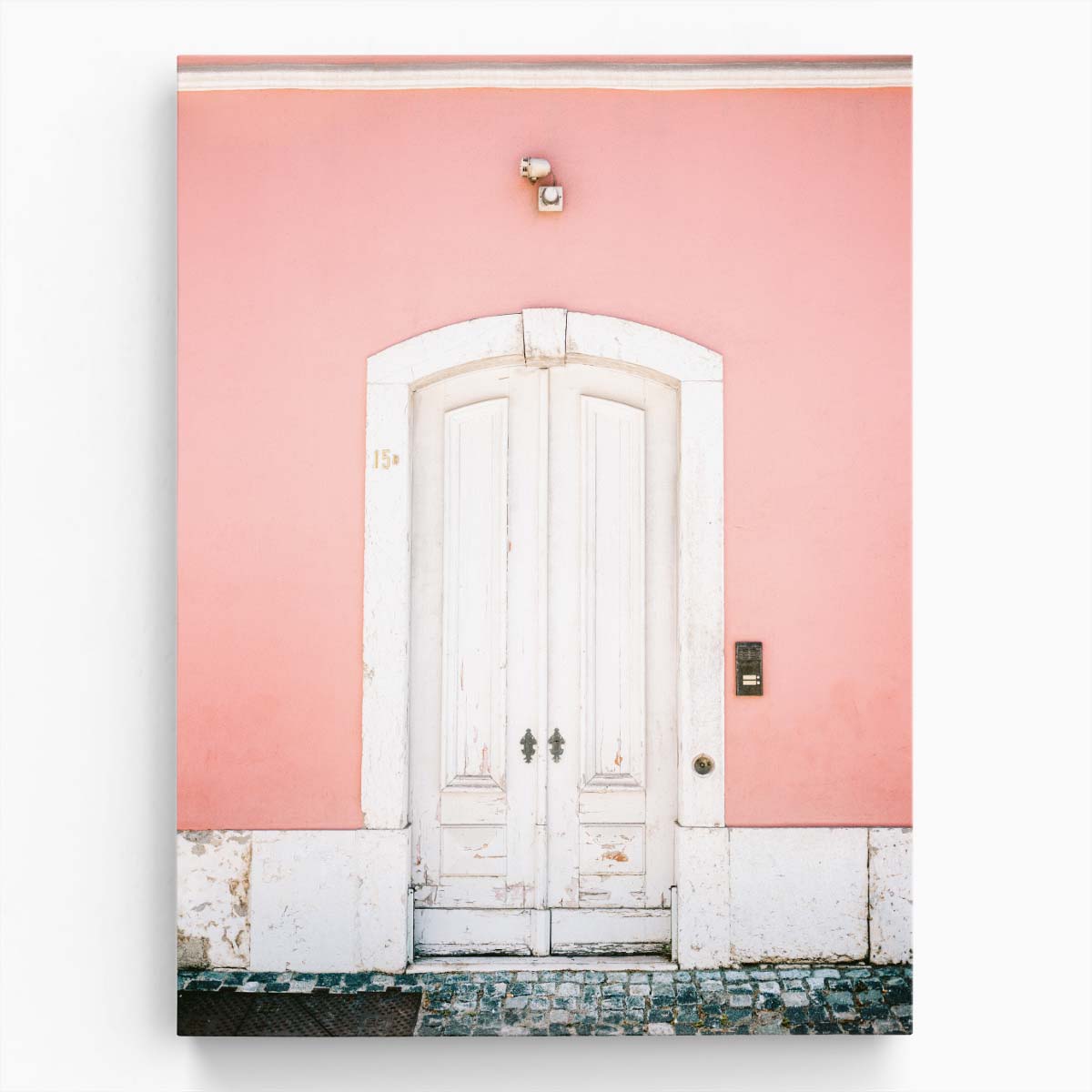 Lisbon Portugal Architectural Photography Red Door Facade Wall Art by Luxuriance Designs, made in USA