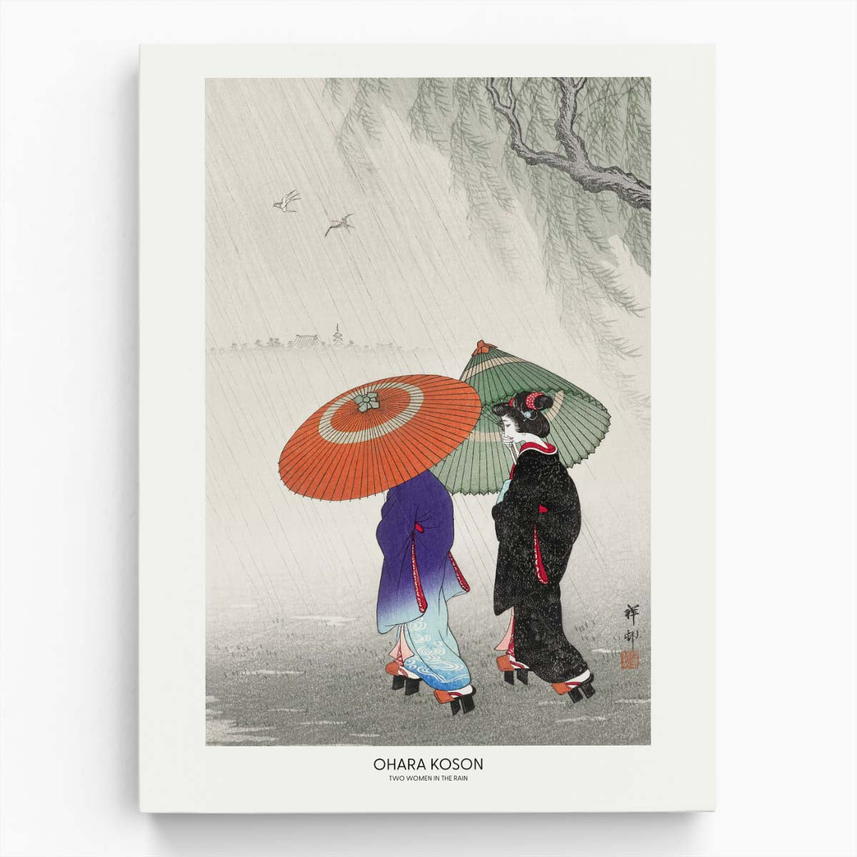 Vintage Japanese Art - Ohara Koson Rainy Duo Illustration by Luxuriance Designs, made in USA