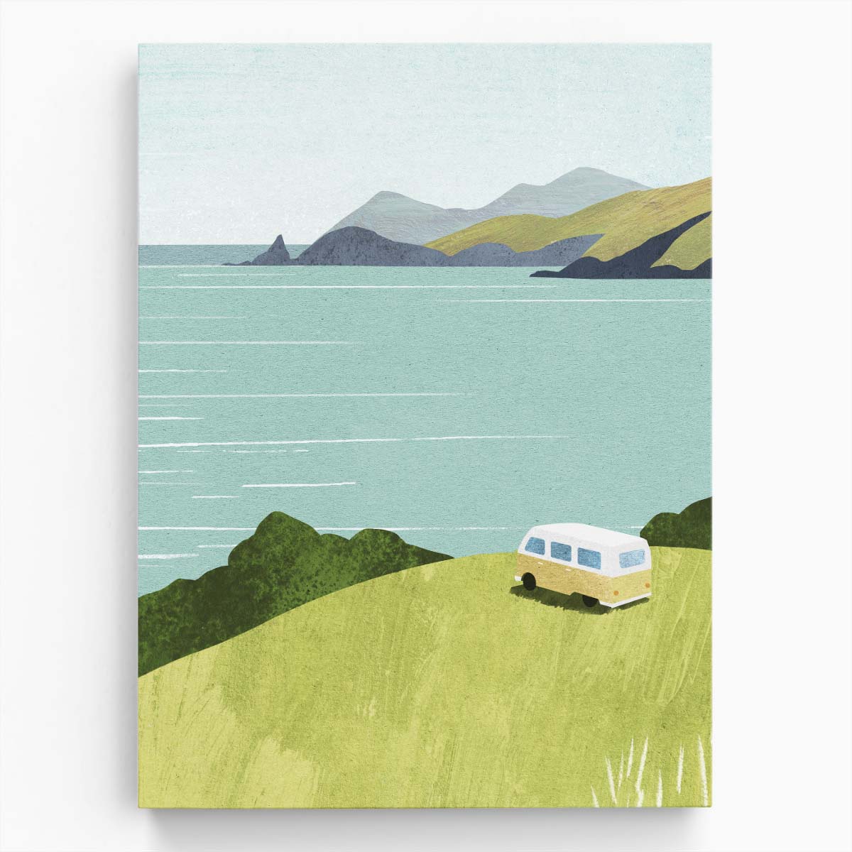 UK Cornwall Seaside Van Life Illustration, Coastal Landscape Art by Luxuriance Designs, made in USA