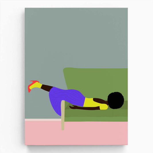 Black Woman Resting on Sofa Illustration, Fashionable Wall Art by Luxuriance Designs, made in USA