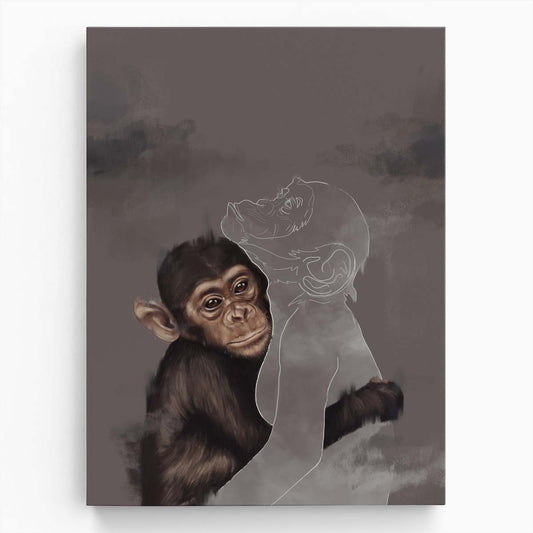 Cute Chimp Siblings Embrace Watercolor Illustration Wall Art by Luxuriance Designs, made in USA