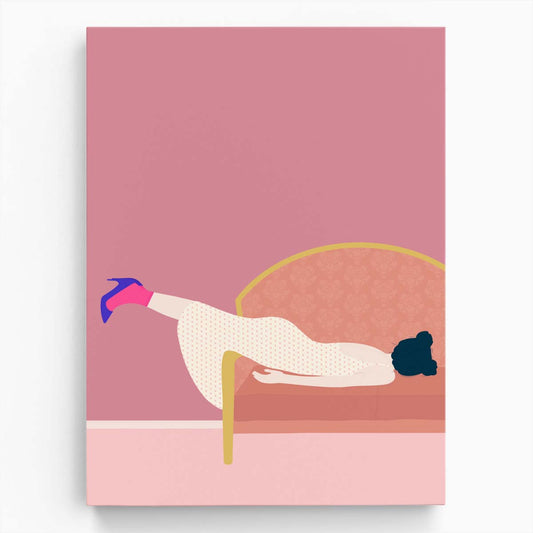 Fashionable Woman Resting on Pink Sofa Illustration Wall Art by Luxuriance Designs, made in USA