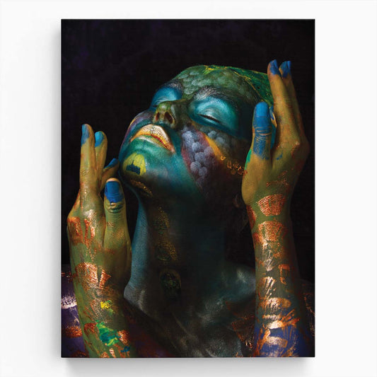 Dark Green Oil-Painted Woman Portrait Photography Art by Luxuriance Designs, made in USA