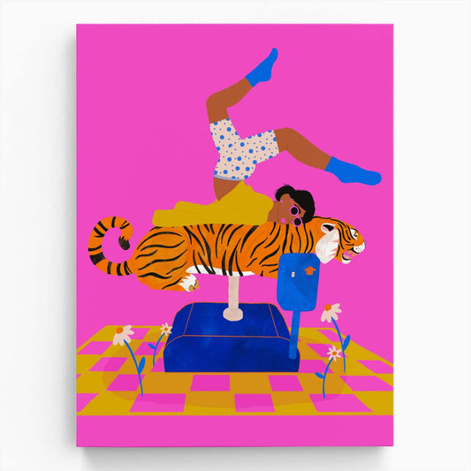 Surreal Floral Woman Posing on Tiger Illustration Art by Luxuriance Designs, made in USA
