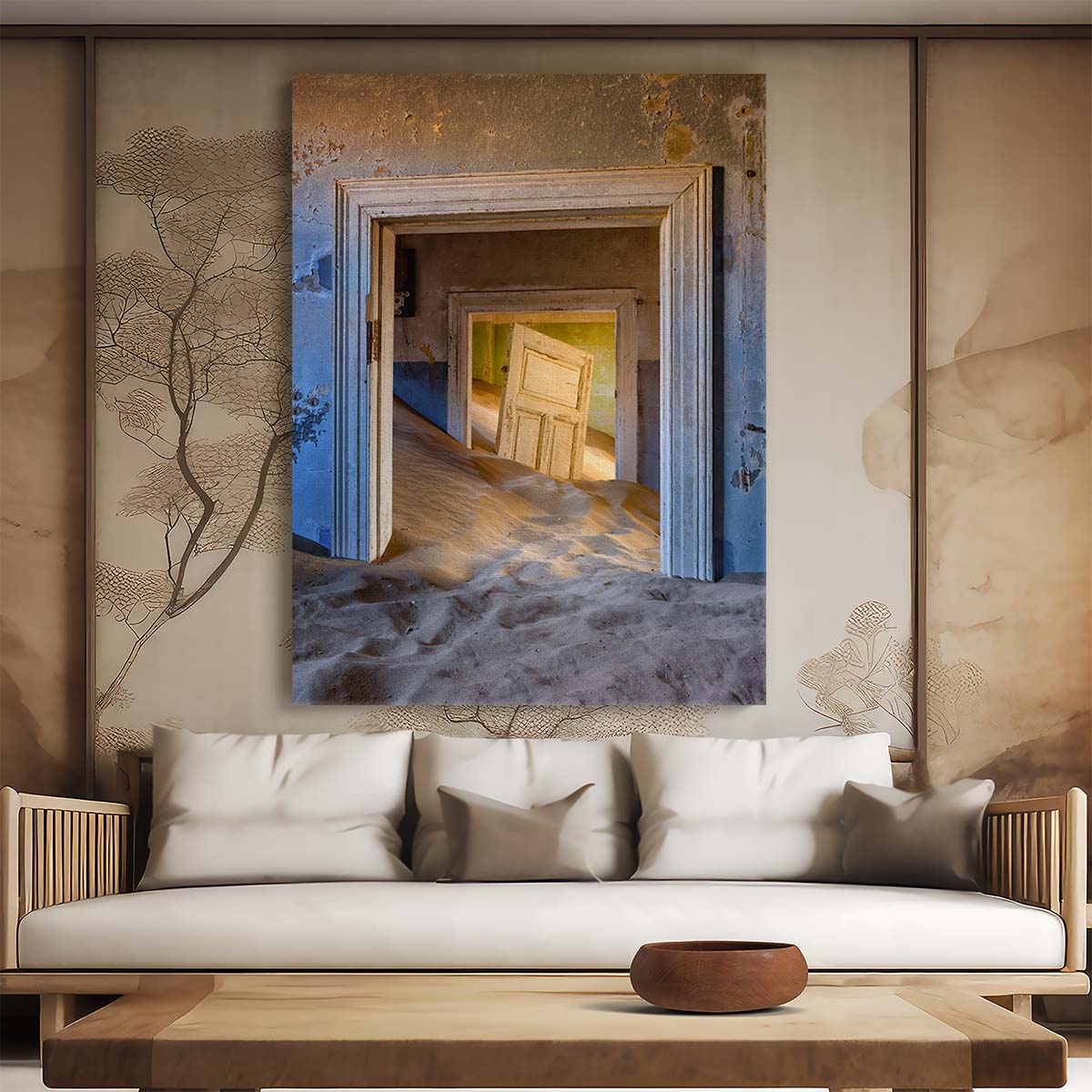 Abandoned Namibian House in Sand Dune, Urbex Photography Art by Luxuriance Designs, made in USA