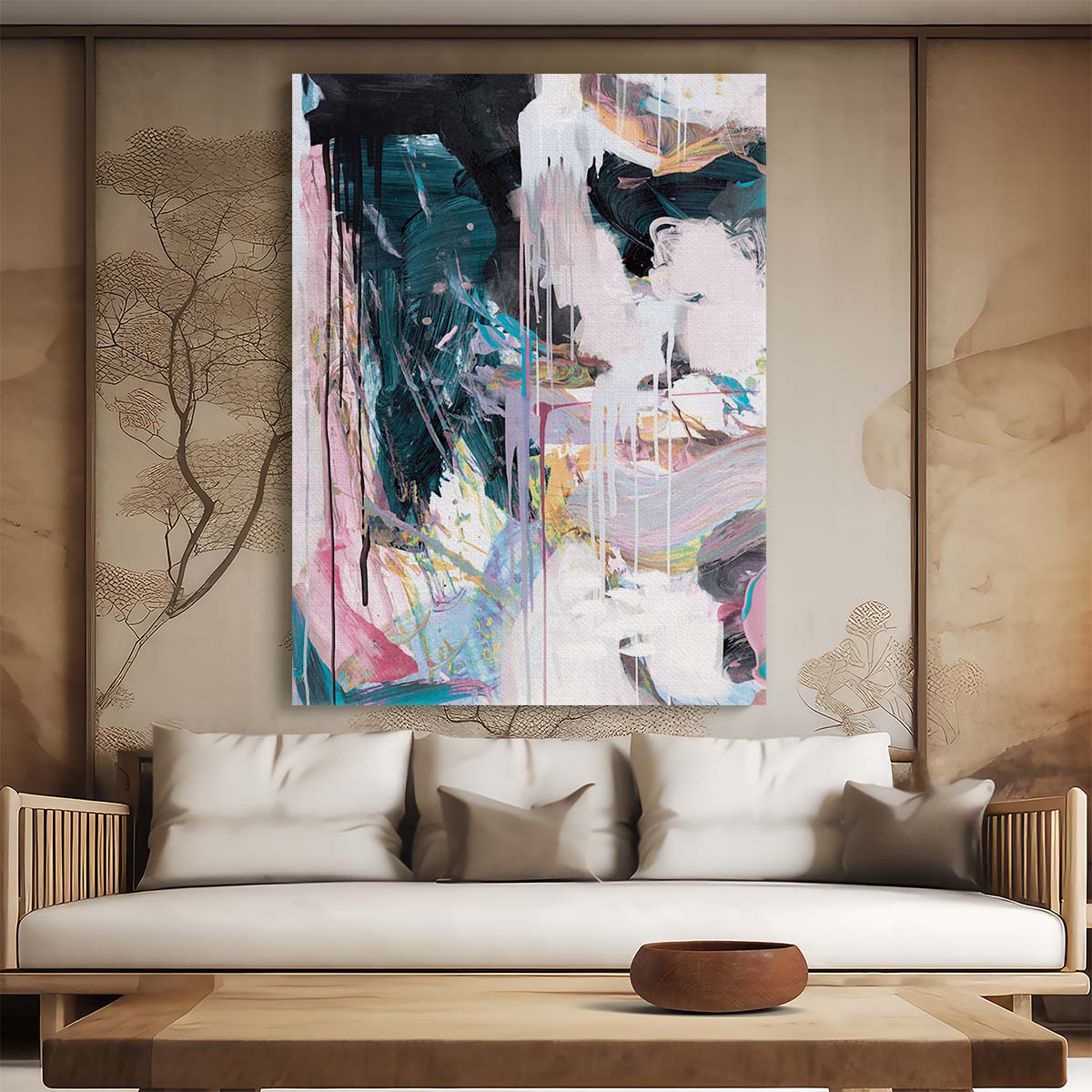 Dan Hobday's Minimalistic Abstract Illustration Blue Pink Dripping Painting by Luxuriance Designs, made in USA