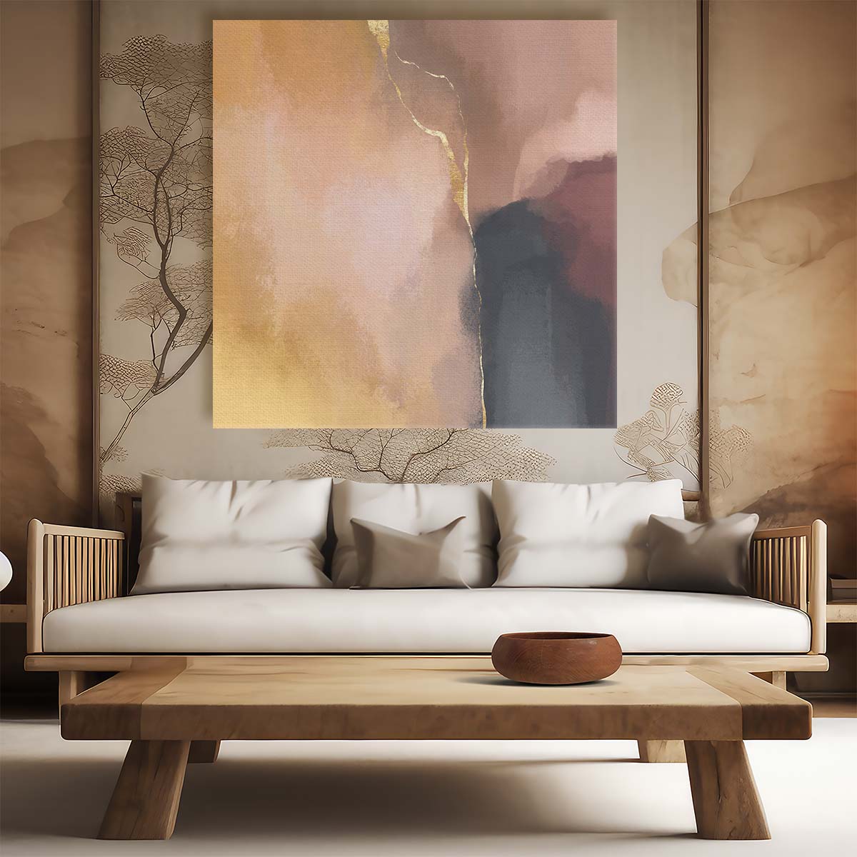 Abstract Golden and Black Paint Splash Canvas Wall Art Illustration by Luxuriance Designs. Made in USA.