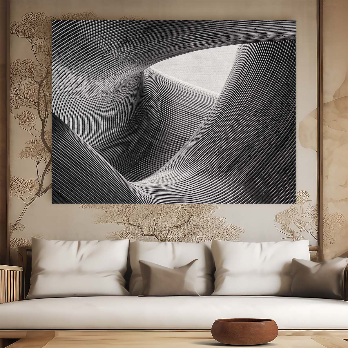 Monochrome Metal Curves Abstract Sculpture Wall Art by Luxuriance Designs. Made in USA.