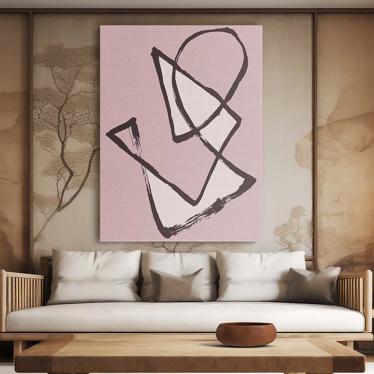 Colourful Abstract Pink Line Art Illustration Wall Decor by Luxuriance Designs, made in USA