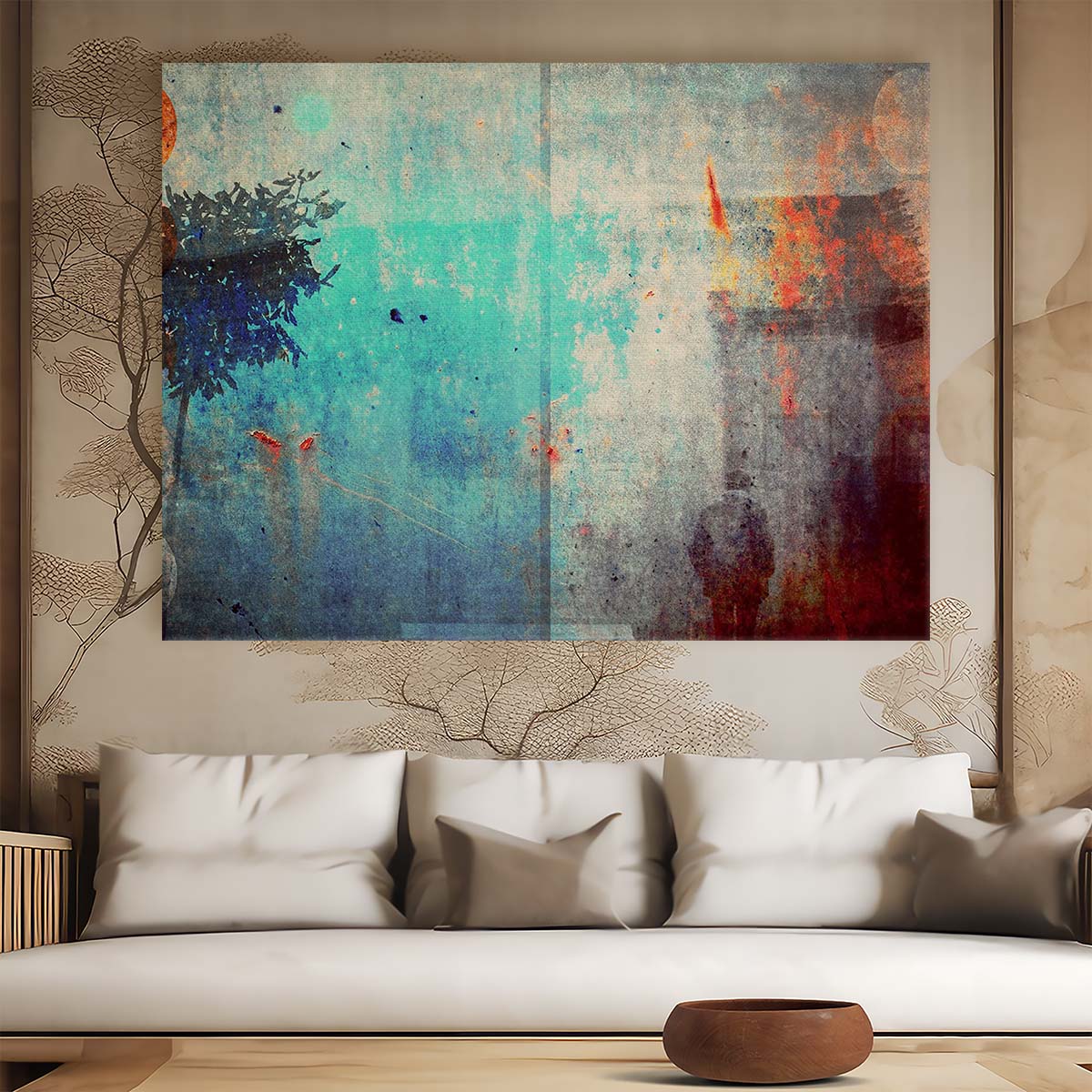 Emotive Blue Grunge Montage with Shadows Wall Art by Luxuriance Designs. Made in USA.