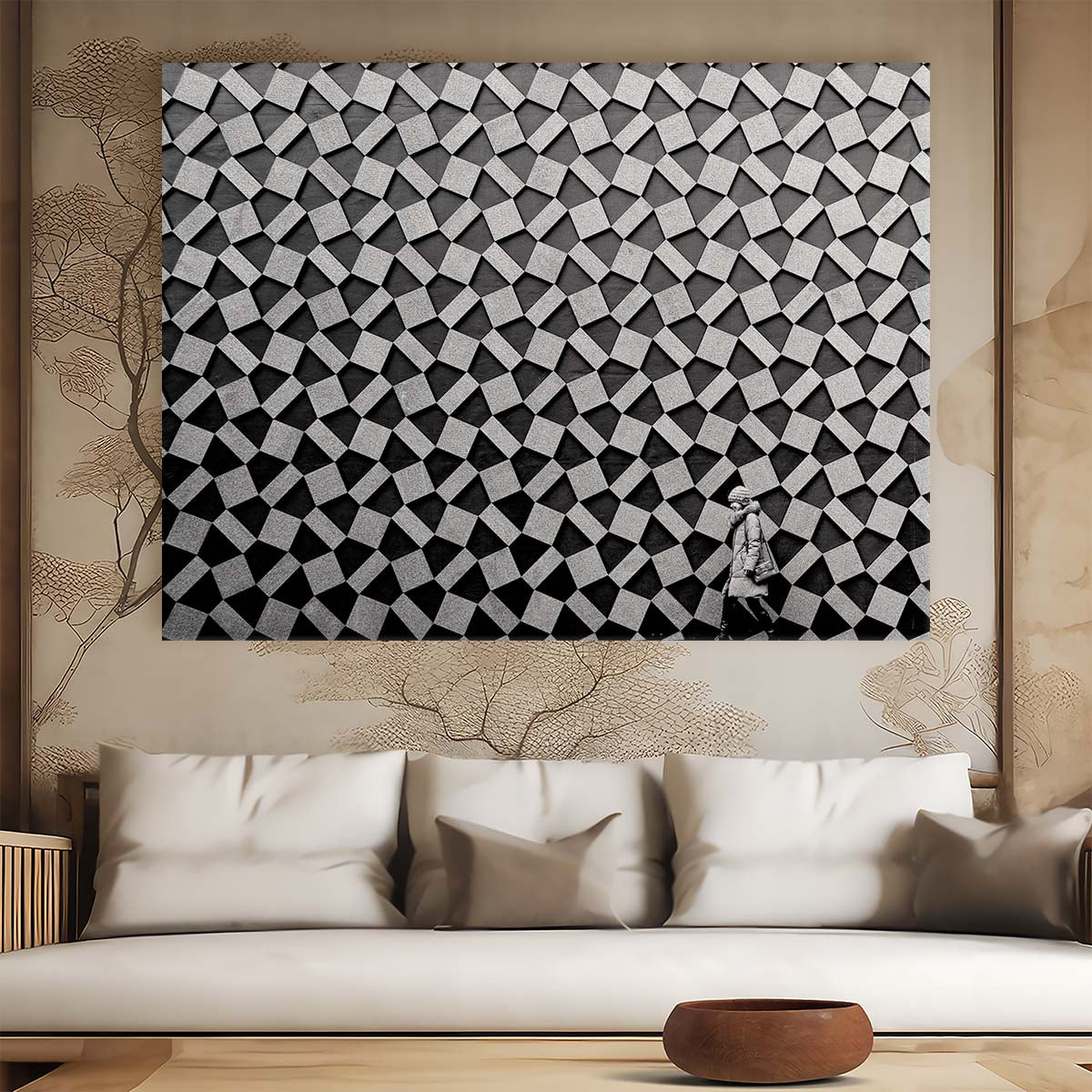 Monochrome Urban Geometry Japanese Street Wall Art by Luxuriance Designs. Made in USA.