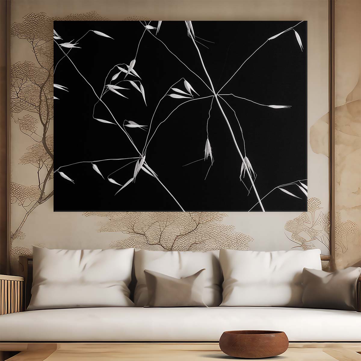 Monochrome Wheat Pattern Abstract Lines Wall Art by Luxuriance Designs. Made in USA.