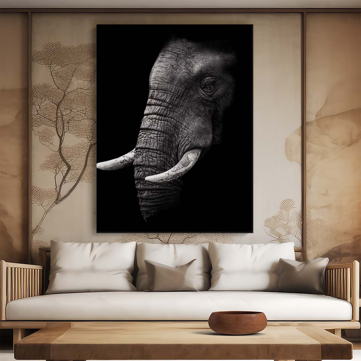 Monochrome African Elephant Photography Wrinkled, Emotional, by Luxuriance Designs, made in USA