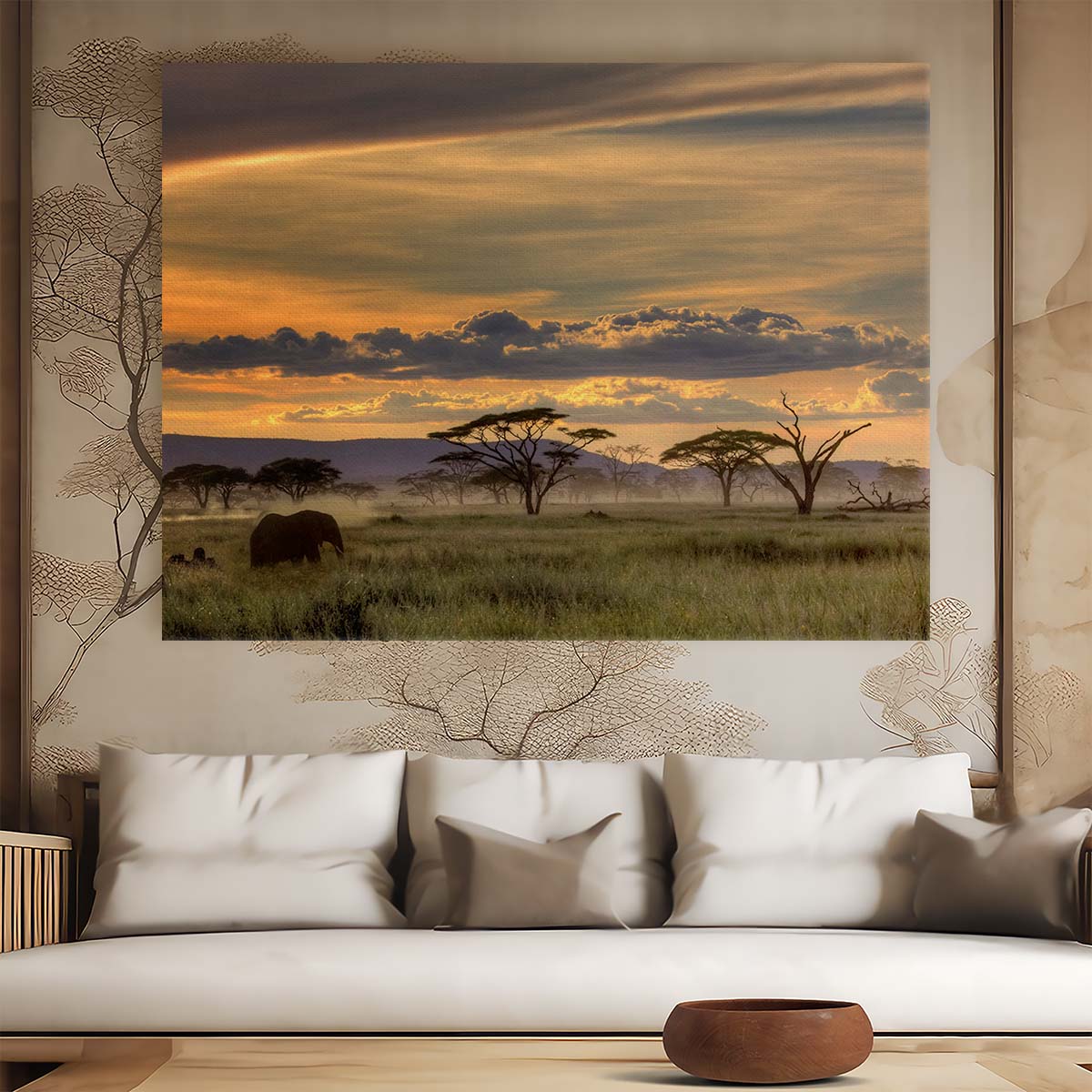 Serengeti Sunset Elephant Safari Wildlife Photography Wall Art