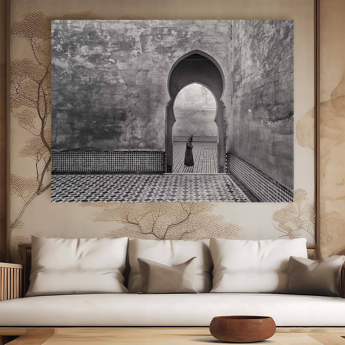 Moroccan Historic Arches & Tiles Monochrome Wall Art by Luxuriance Designs. Made in USA.