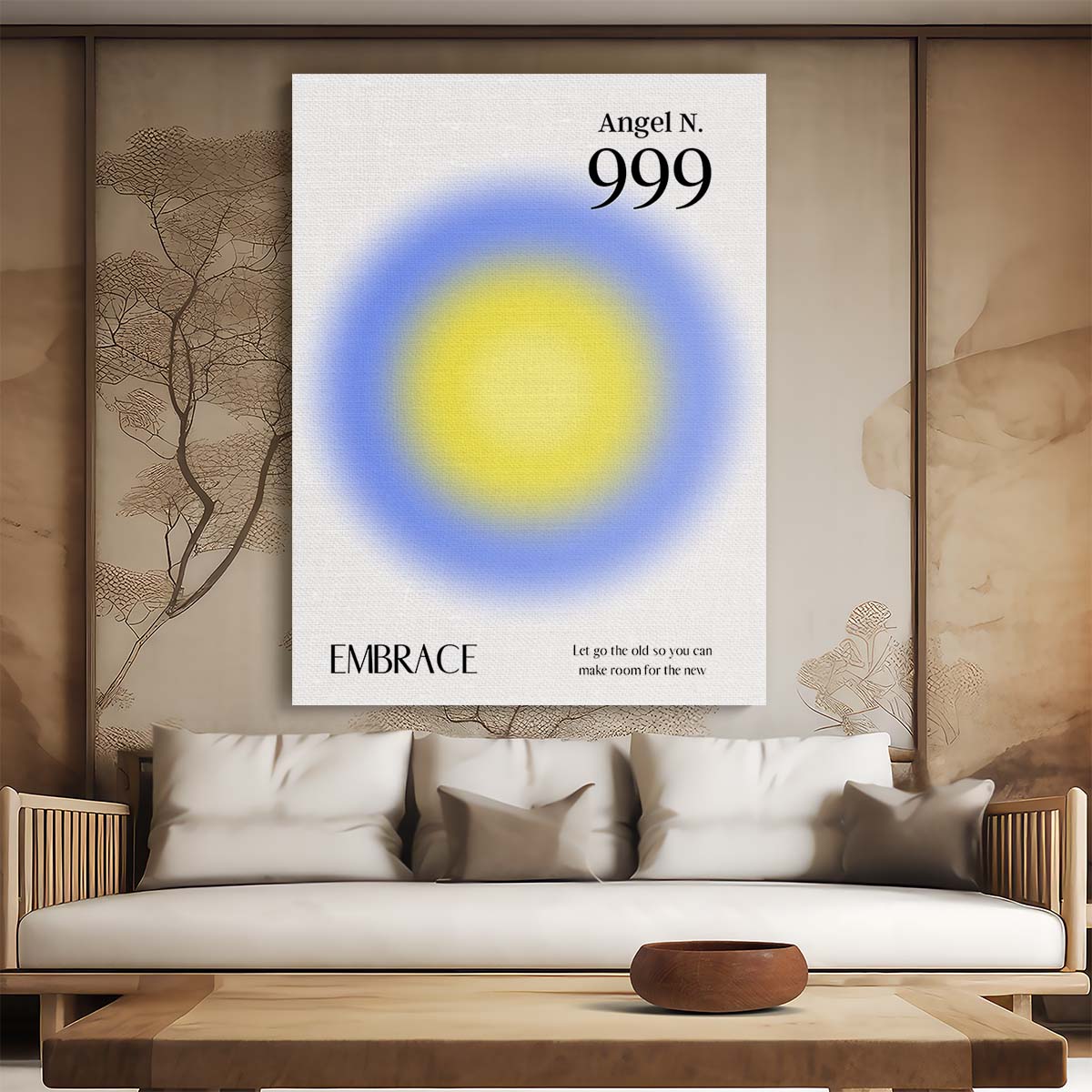 Colorful Angel Number 999 Illustration Positive Energy Manifestation Poster by Luxuriance Designs, made in USA