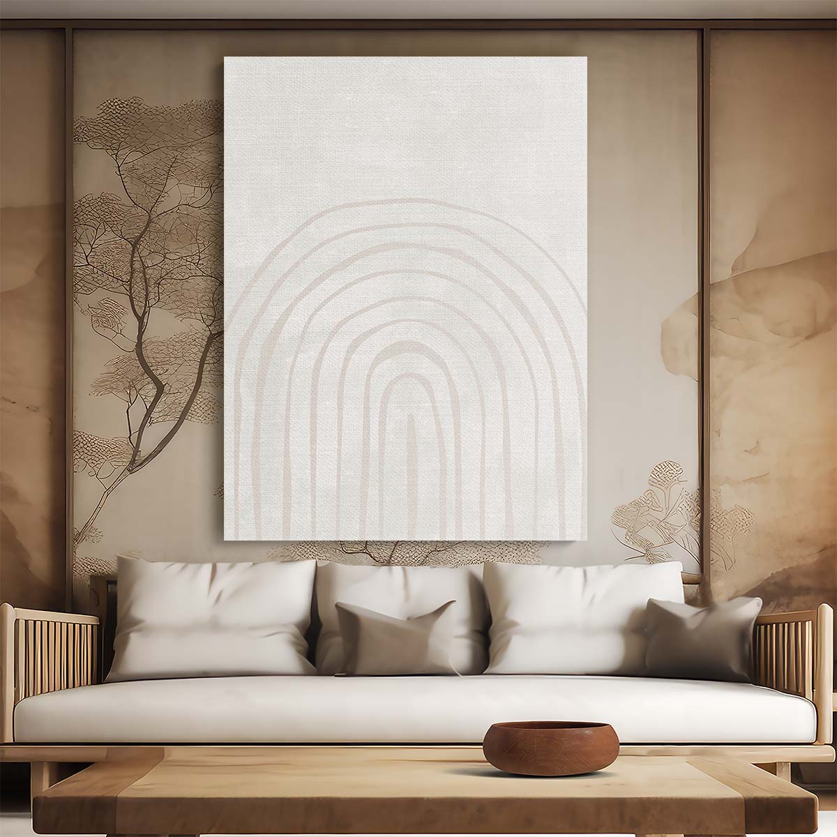 Abstract Beige Arch Geometry Illustration - Symmetrical Graphic Artwork by Luxuriance Designs, made in USA