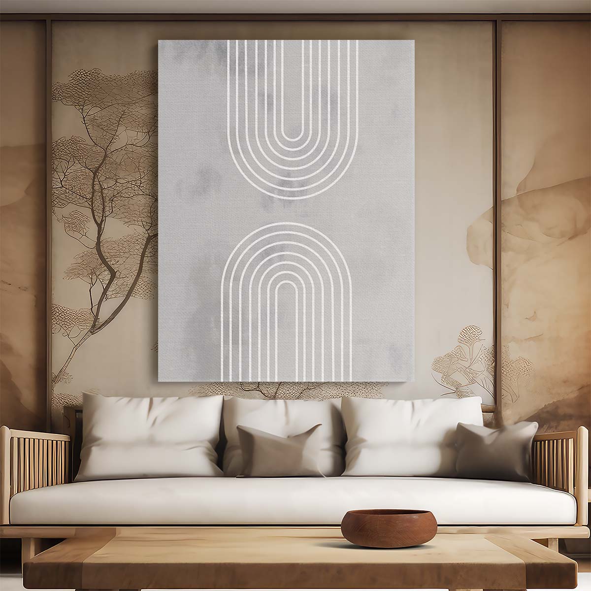 Mid-Century Geometric Arch Illustration in Monochrome Abstract Art by Luxuriance Designs, made in USA