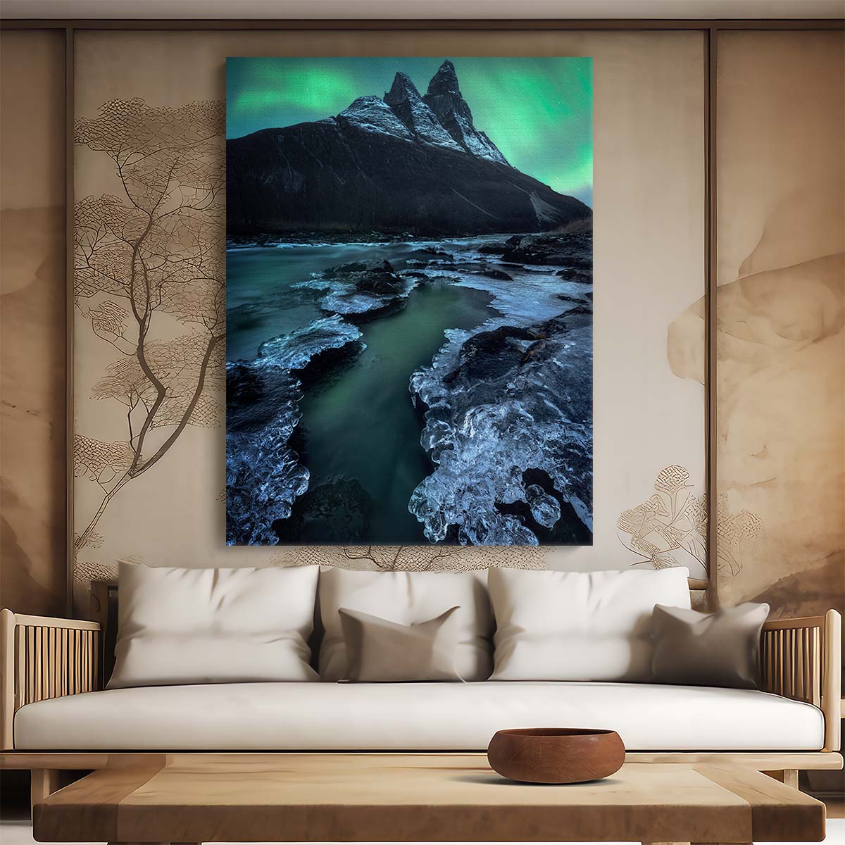 Aurora Borealis Night Sky Starry Mountain Photography Art by Luxuriance Designs, made in USA