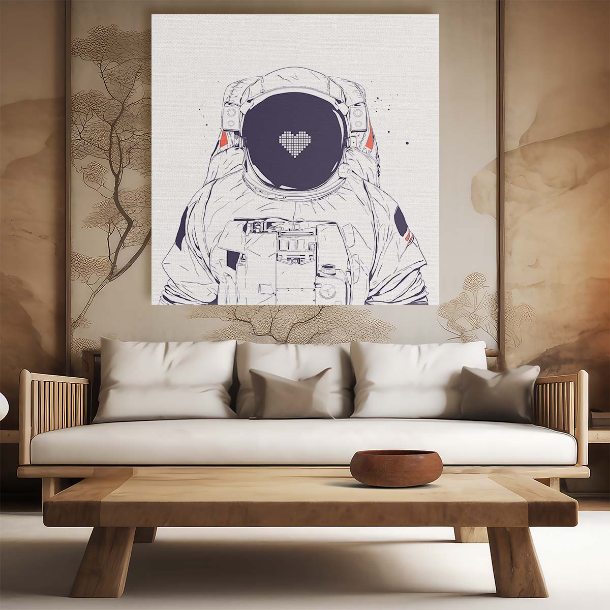 Starry Sky Embrace Romantic Astronaut Couple Illustration Wall Art by Luxuriance Designs. Made in USA.